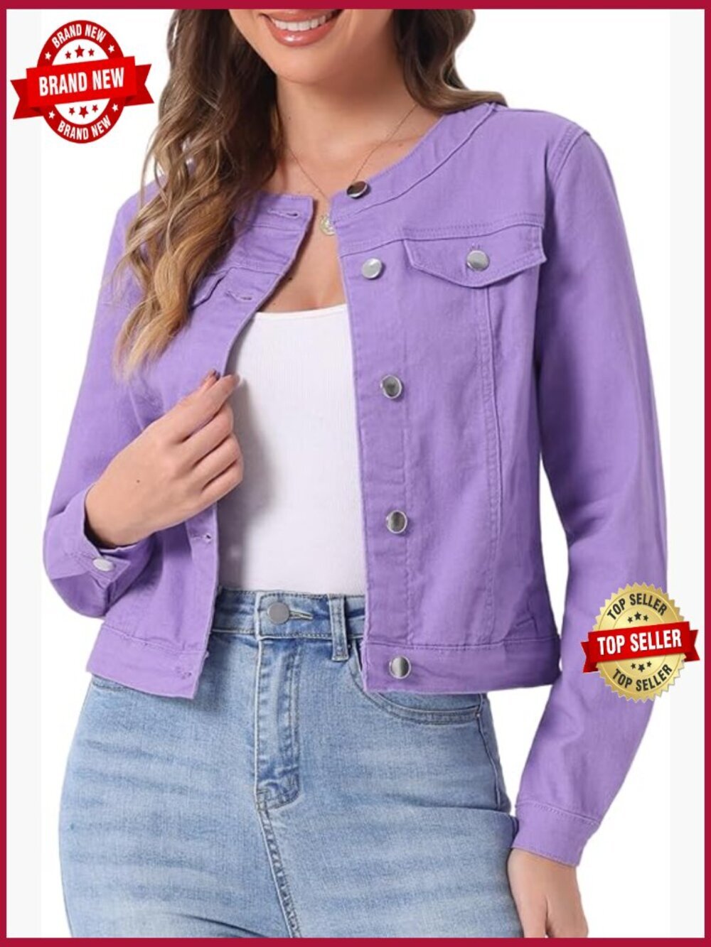 Collarless Denim Jacket Button Down Long Sleeve Jean Jacket